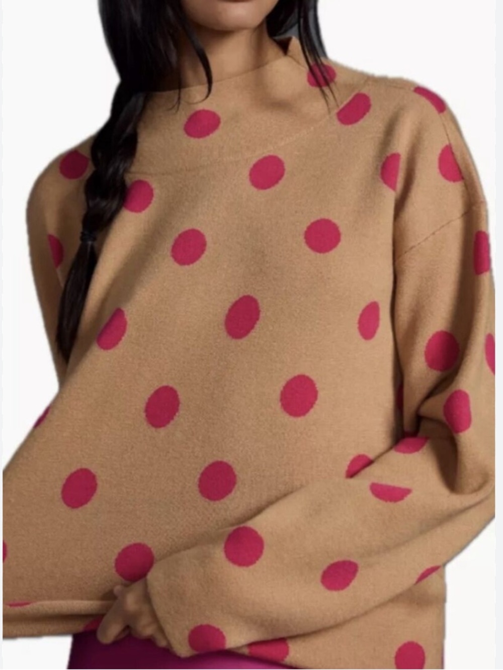 MAEVE ANTHROPOLOGIE WOMENS CARYS MOCK NECK PINK POLKA DOT SWEATER XS